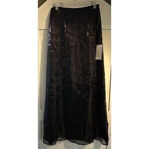 🖤Black Shiny Crepe Organza Full Formal Lined Maxi Skirt By Metaphor Size 8 NWT
